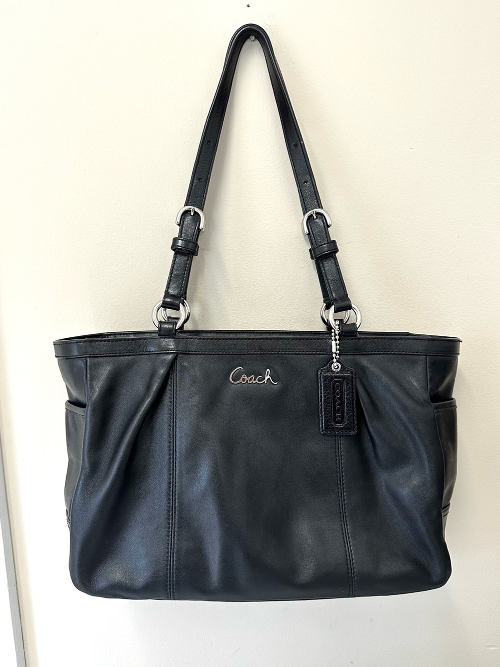 Coach East West Black Leather Shoulder Tote Bag